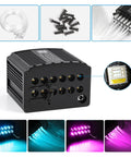 Headliner Kit With Four Color Fiber Optic Lights And Two In One Light Engine For Car Interior, showing components and light effects.
