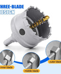 Front view of Amazon carbide hole saw kit for metal, 16-piece set, 5/8–2-1/4 in, three-blade design.