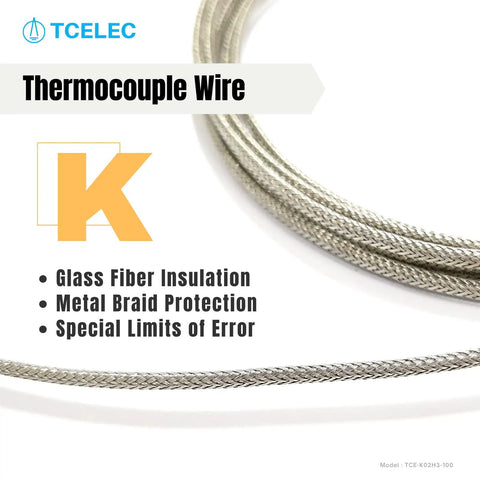 Image of K Type Thermocouple Metal Probe For Furnace, Rustproof Stainless Steel 3mm Diameter, with glass fiber wrapped wire.