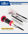 Adjustable 6 Inch Auto Center Punch With S2 Steel Tip And Spring Loaded Self Striking Design, showing pin replacement mechanism and length 55mm.