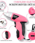 Pink 3.6V Cordless Screwdriver Set With 151 Piece Home Tool Kit Magnetic Bits LED Light USB C Fast Charging Lightweight Ergonomic Grip For Women DIY Projects