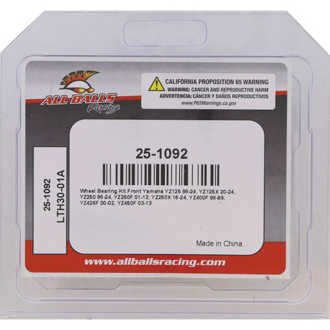 Wheel Bearing Seal Kit 25-1092 for Yamaha Dirt Bikes packaging front view with product label and California warning.
