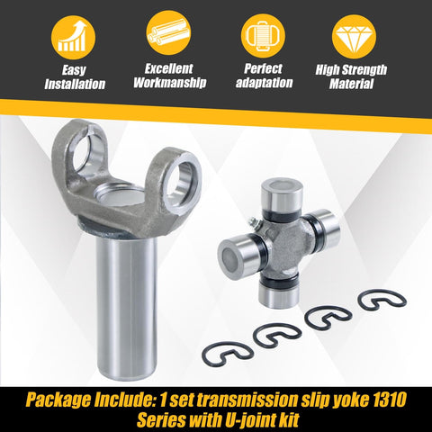 Transmission Slip Yoke And U Joint Kit For Turbo 350 TH350 700R4 1310 Series 26 27 Spline with retaining clips visible