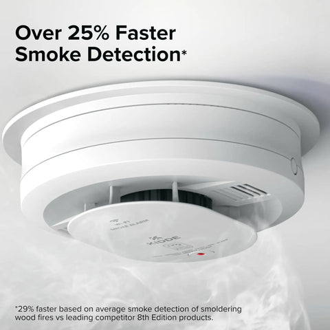 Smart Smoke And CO Detector With Ring App Alerts Hardwired With AA Battery Backup Ring Compatible Real Time Notifs 25 Percent Faster Smoke Detection No Subscription Needed Home Safety Tech, white ceiling unit