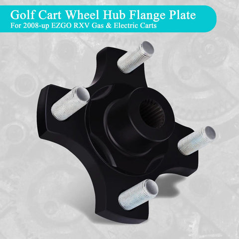 EZGO RXV Rear Wheel Hub Flange Plate Pair for 2008 Up Golf Carts, black flange with silver threading for RXV gas electric models