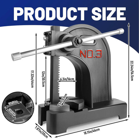 Straight Fire 3 Ton Cast Iron Manual Arbor Press With Smooth Turning Hand Wheel For Stamping Bending Riveting And Hole Punching product size dimensions