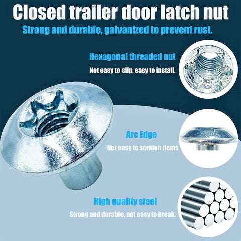 Trailer Hasp Bolt Kit With Carriage Bolts And Torx Barrel Nuts For Enclosed Trailers showing hexagonal threaded nut close-up