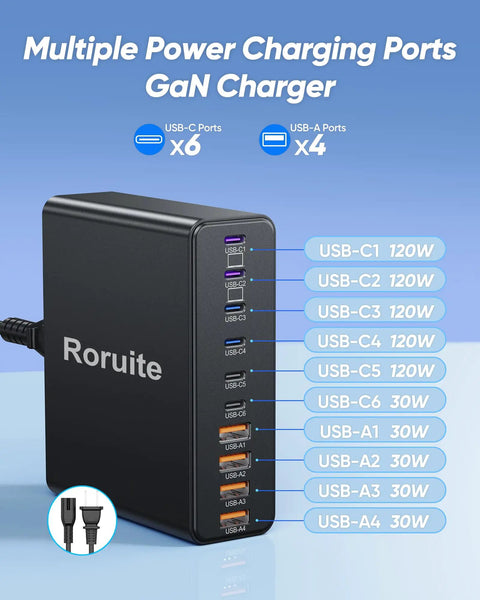 All In One 800W USB C Charging Station With 10 Ports GaN5 PD Fast Charger showing 6 USB-C and 4 USB-A ports