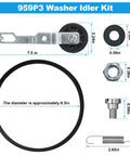 959P3 Washer Idler Pulley Kit Replacement with idler lever assembly and component dimensions
