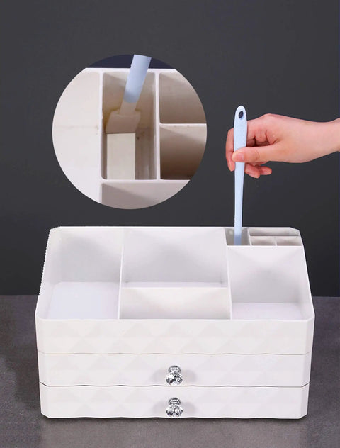 Disposable Crevice Cleaning Tool Set With 50 Replaceable Brush Heads, shown cleaning a small divided drawer organizer.