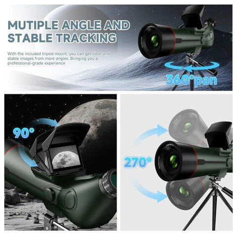 Portable Digital Refractor Telescope With Auto Focus And 4K Astrophotography Camera showcasing angle and tracking capabilities.