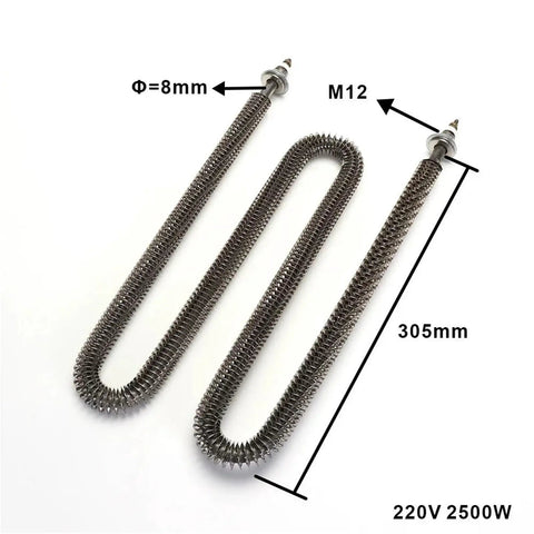 Heavy Duty Electric Finned Tubular Heater And Air Oven Heating Element With M12 Thread 220V 2500W stainless steel design with 8mm diameter