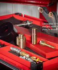 Beefy Heavy-Duty 6-Piece Press Punch Kit For 50-Ton Machines including cold finished 1018 steel punches on a red workbench.