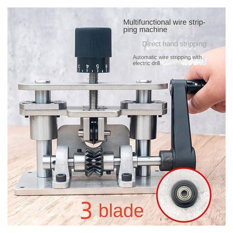 Heavy Duty Stainless Steel Wire Stripper Machine For Electric Drill Peeling Tool Strips 2-20mm Cable Efficiently, showing three-blade design.