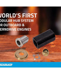 Flo-Torq II Hub Kit For Mercury, Mariner, And MerCruiser Engines, modular system components on display, field-serviceable.