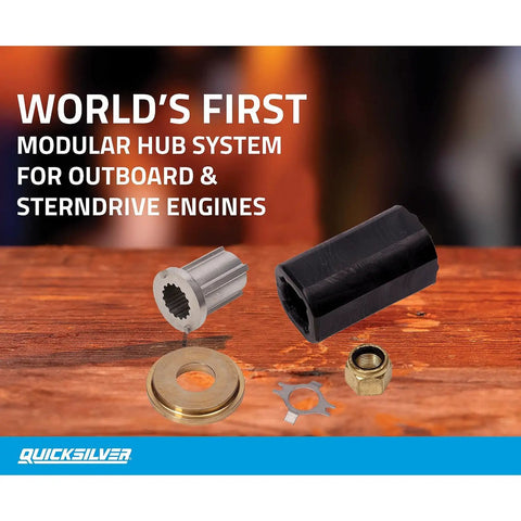 Flo-Torq II Hub Kit For Mercury, Mariner, And MerCruiser Engines, modular system components on display, field-serviceable.