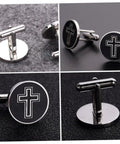 Black Cross Pattern Titanium Steel Cufflinks For Men, Sharp Dress Shirt Fasteners For Business, Wedding, And Party