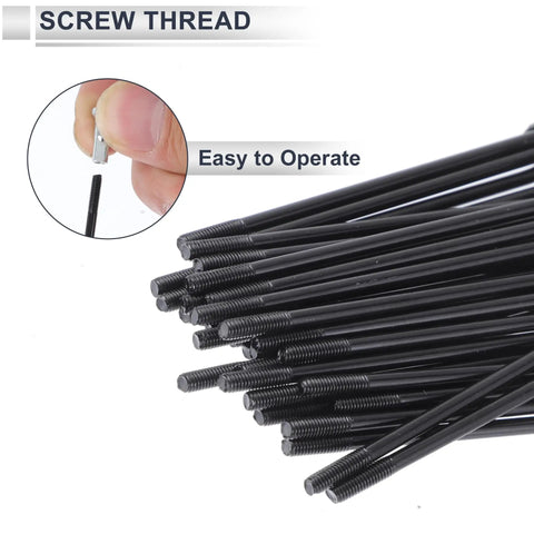 Universal Bike Spoke Set 13G 273mm black steel with close-up of threading and operation detail for wheel repair.