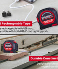 2 In 1 Laser Tape Measure With 130 Ft Laser Range And 16 Ft Tape, USB rechargeable magnetic hook and durable case