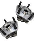 Two Piece Front Wheel Bearing And Hub Assembly Set For Driver And Passenger Sides Bolt On Easy Install Direct Fit Compatible With 2015 2018 Chevrolet City Express 2013 2019 Nissan NV200 2013 2019 Sentra And 2013 2017 Leaf, showing close-up of metal parts with bolts.