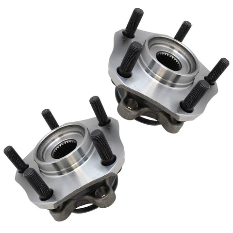 Two Piece Front Wheel Bearing And Hub Assembly Set For Driver And Passenger Sides Bolt On Easy Install Direct Fit Compatible With 2015 2018 Chevrolet City Express 2013 2019 Nissan NV200 2013 2019 Sentra And 2013 2017 Leaf, showing close-up of metal parts with bolts.