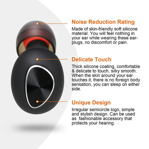 Reusable Silicone Ear Plugs For Sleeping And Noise Reduction 33 dB Snoring Travel Work Study With Black Silicone Tip