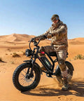1500W Peak Electric Fat Tire Mountain Bike for Adults with 32 MPH Top Speed riding in desert terrain