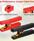 Two Pack Heavy Duty Copper Battery Charger Clamps, red and black alligator clips, insulating sheath, visible grip design.