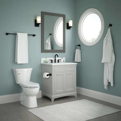Bathroom with Slick Matte Black 4 Piece Bathroom Hardware Set With Adjustable 18 Or 24 Inch Towel Bar Towel Ring Toilet Paper Holder And Hook For Modern Farmhouse Style For Everyday Use