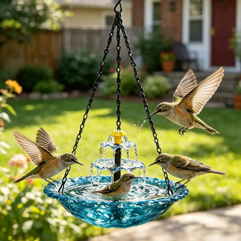 Solar Powered Cascade Hanging Bird Bath Fountain With No Battery Needed Water Pump Dispenser For Outdoors Hummingbird Bath