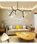 Modern Iron Pendant Light With Herringbone Pattern Dimmable LED Hanging Lamp For Contemporary Living And Dining Spaces featuring unique branch design.