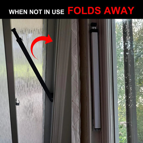 Window Security Bar Adjustable From 28 Inches To 48 Inches For Patio Doors Sliding Doors And Double Hung Windows Provides Extra Security While Allowing Fresh Air Quick Easy Install Works Inside Or Outside For Reliable Home Safety showing folded view.