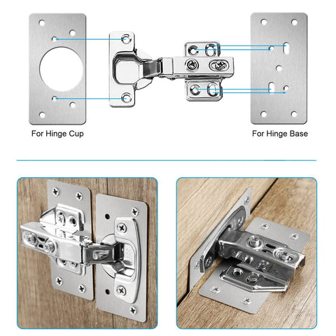 12 Pack Stainless Steel Cabinet Hinge Repair Kit With Door Hinge Repair Plates And Mounting Screws Includes Six Hinge Cup Plates And Six Base Plates