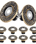 Pack Of 10 Sleek LED Recessed Downlights Featuring Slick Brass Baffle Trim, showcasing intricate design and aluminum cooling.
