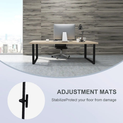 Heavy Duty Steel Table Legs Set Of Two supporting a wooden desk with adjustable leveling feet in an office setting.