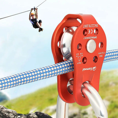 Built Tough Climbing Pulley With Fixed Plate Anodized Aluminum Alloy Sheave For Heavy Duty Rescue Climbing Hauling Zipline Rigging And Rappelling 26KN Max Load Compact Badass Gear Black