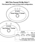 Diagram showing compatibility of Oil Rubbed Bronze Centerset Bathroom Faucet With Two Handles For Three Hole Sinks 4 Inch Swivel Spout