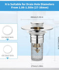 Rock Solid Two Pack Bathroom Sink Stopper And Pop Up Drain Strainer Fits 1.06 To 1.5 Inch Pipes With Clog Proof Basket Filter.