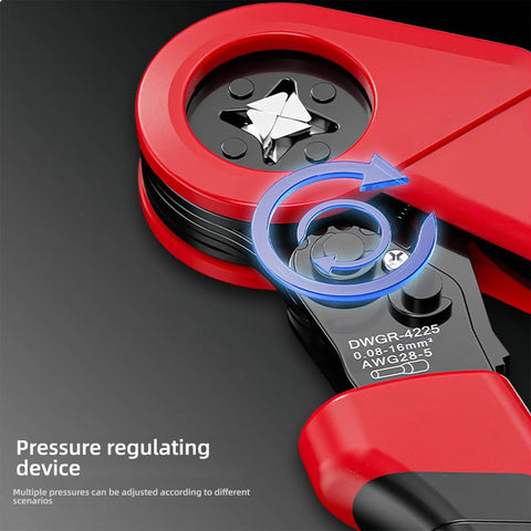 Pro Multifunctional Carbon Steel Crimping Pliers Ergonomic Hand Tool For Electricians And Automotive Technicians, showing adjustable pressure device.