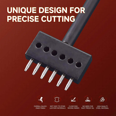 Close-up of pro-grade leather punch tool head with unique design for precise cutting. Part of Three Piece Prong Punch Tool Set For Leather Crafting.