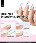 Four-step nail building with Hema Free Hard Gel Kit 9 in 1 for Nail Extensions and Strengthening, showcasing ideal extension.