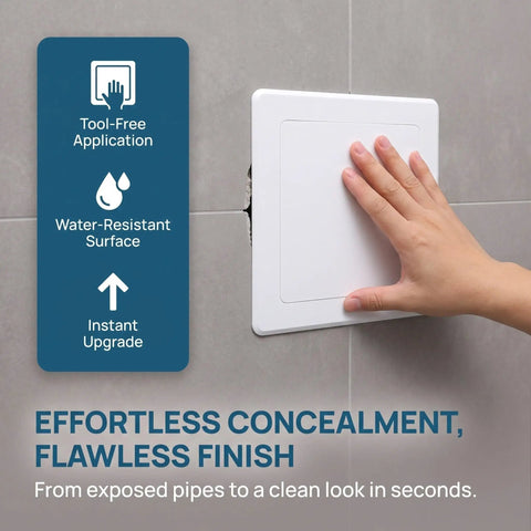 Straight Up White Abs Access Panel Cover For Ceiling Maintenance And No Sweat Pipe Concealing Universal Drywall Patch Seamless Drain Tube Shield Smooth Indoor Plumbing Solution on wall.