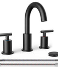Oil Rubbed Bronze 3 Hole Widespread Bathroom Faucet With Pop Up Drain No Drip, 8 Inch, Antique Vanity Tap With CUPC Supply Hoses