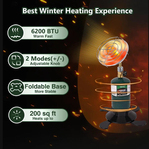 Portable Propane Heater With Upgraded Catalytic Burner For Camping And Outdoor Use 6200 BTU Radiant Heat Up To 200 Sq Ft