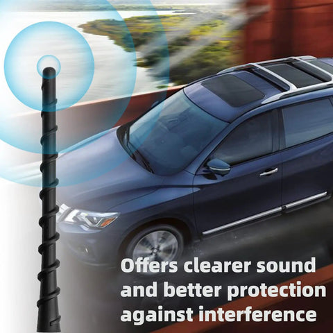7 Inch Replacement Radio Antenna Mast For Nissan Pathfinder Rogue Murano Cube Juke Versa Kicks Leaf 370Z 350Z NV200 Cars Durable Antenna Compatible With 2003-2023 Models shown near car with scenic backdrop