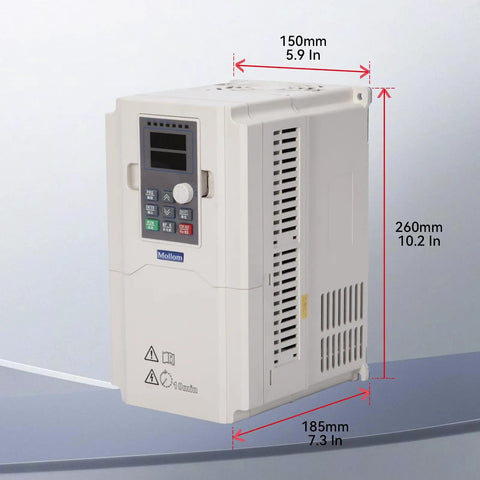 Beefy 11KW VFD Inverter For Spindle Motor CNC Speed Control, 380V, front view showing dimensions, 3-phase output unit
