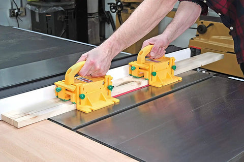 GRR RIPPER GR 100 3D Adjustable Table Saw Pushblock 2 Pack Delivers Pro Grade Precision And Kickback Control in use on table saw
