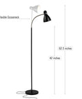 Ultra Tall Dimmable Floor Lamp With Sturdy Base For Reading Over Chair Mid Century Modern Black Standing Lamp with gooseneck.