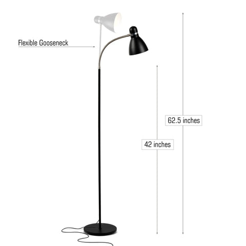 Ultra Tall Dimmable Floor Lamp With Sturdy Base For Reading Over Chair Mid Century Modern Black Standing Lamp with gooseneck.
