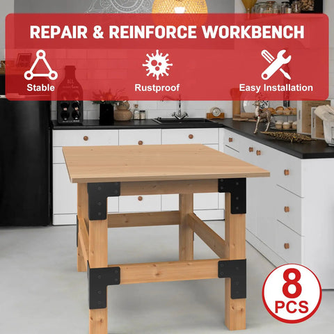 8Pcs Workbench Corner Brackets Kit With Screws For DIY Work Tables And Benches, Heavy Duty Garage Brackets For Woodworking, Workshop Shelves, Planer Stands, Build Your Own Sturdy Shop Station